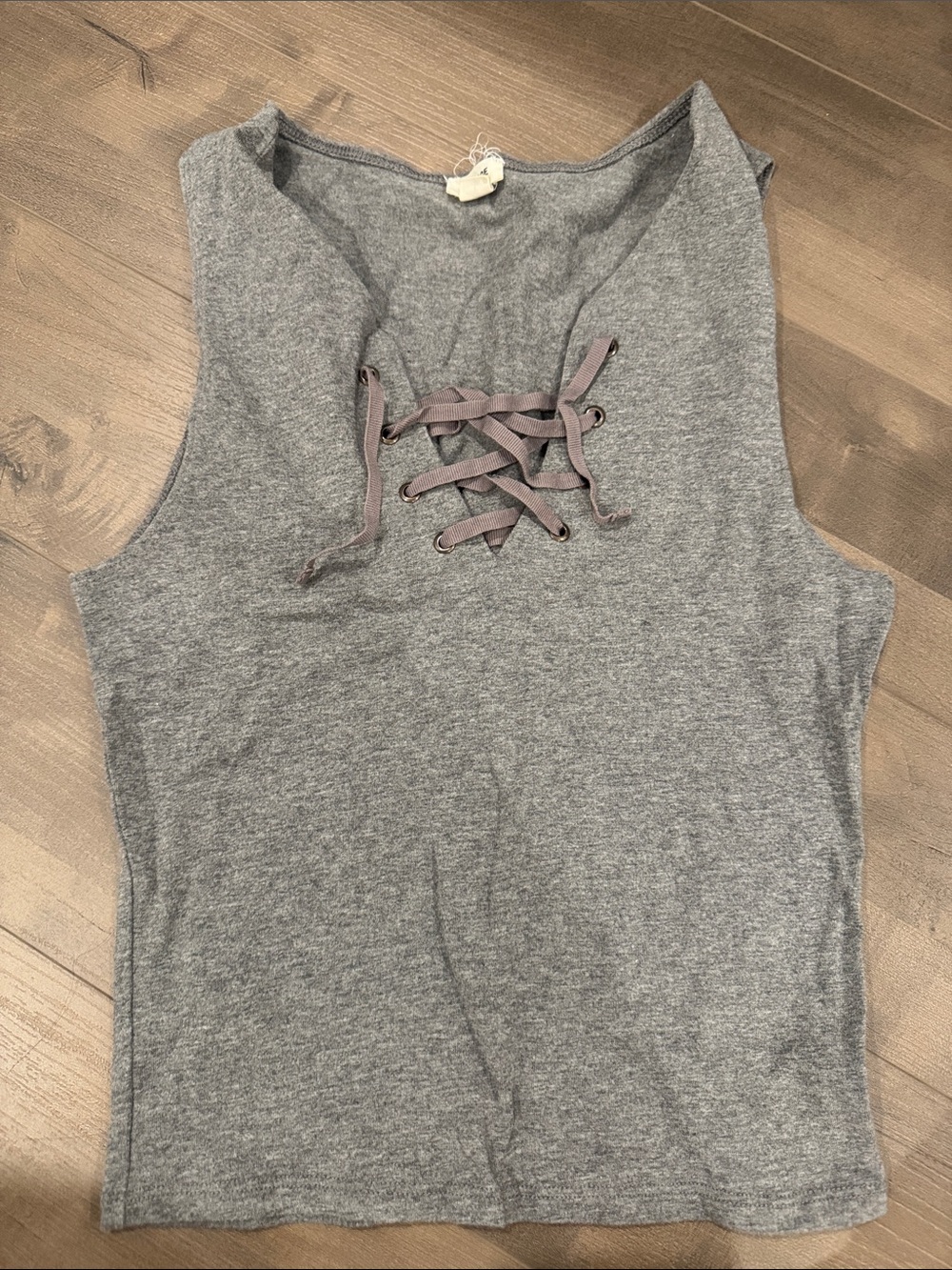 Garage Gray Lace-Up Knit Tank Top